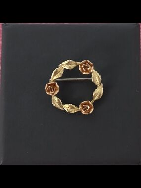 VTG Krementz 14k Rose Gold Overlay Wreath Brooch Pin 1950s Two Tone
